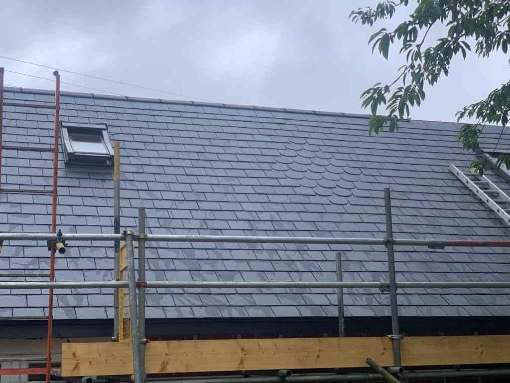 This is a photo of a new slate roof installation this was installed by Bicester Roofing